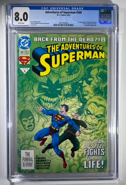Adventures of Superman #500 CGC 8.0 (1993) 1st app. John Henry, 1st app. Superboy (Conner Kent), 1st app. Cyborg Superman (Hank Henshaw), 1st app. The Eradicator, 1st app. Angora Lapin