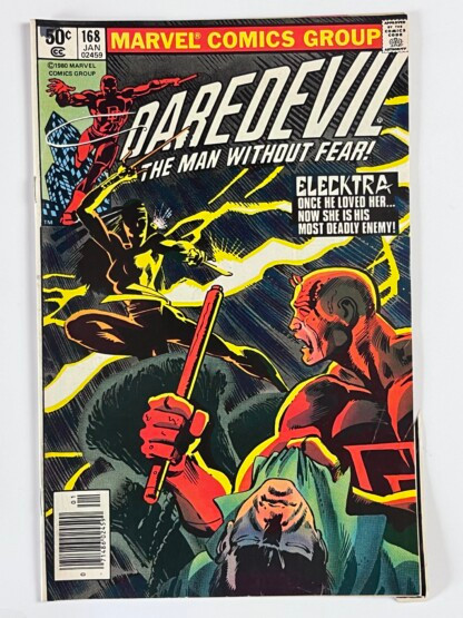 Daredevil #168 (1981) Origin & 1st app. Elektra; back cover miscut when printed and creased