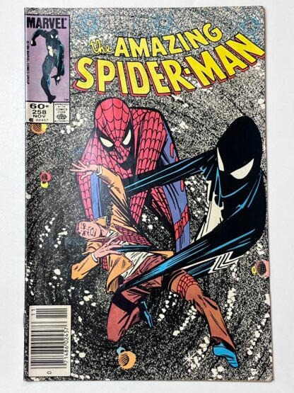 Amazing Spider-Man #258 (1984) Reed Richards discovers Spider-Man's black costume is an alien symbiote, Debut of Bombastic Bag-man costume