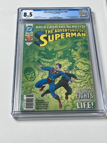 Adventures of Superman #500 CGC 8.5 (1993) 1st app. John Henry, 1st app. Superboy (Conner Kent), 1st app. Cyborg Superman , 1st app. The Eradicator, 1st app. Angora Lapin