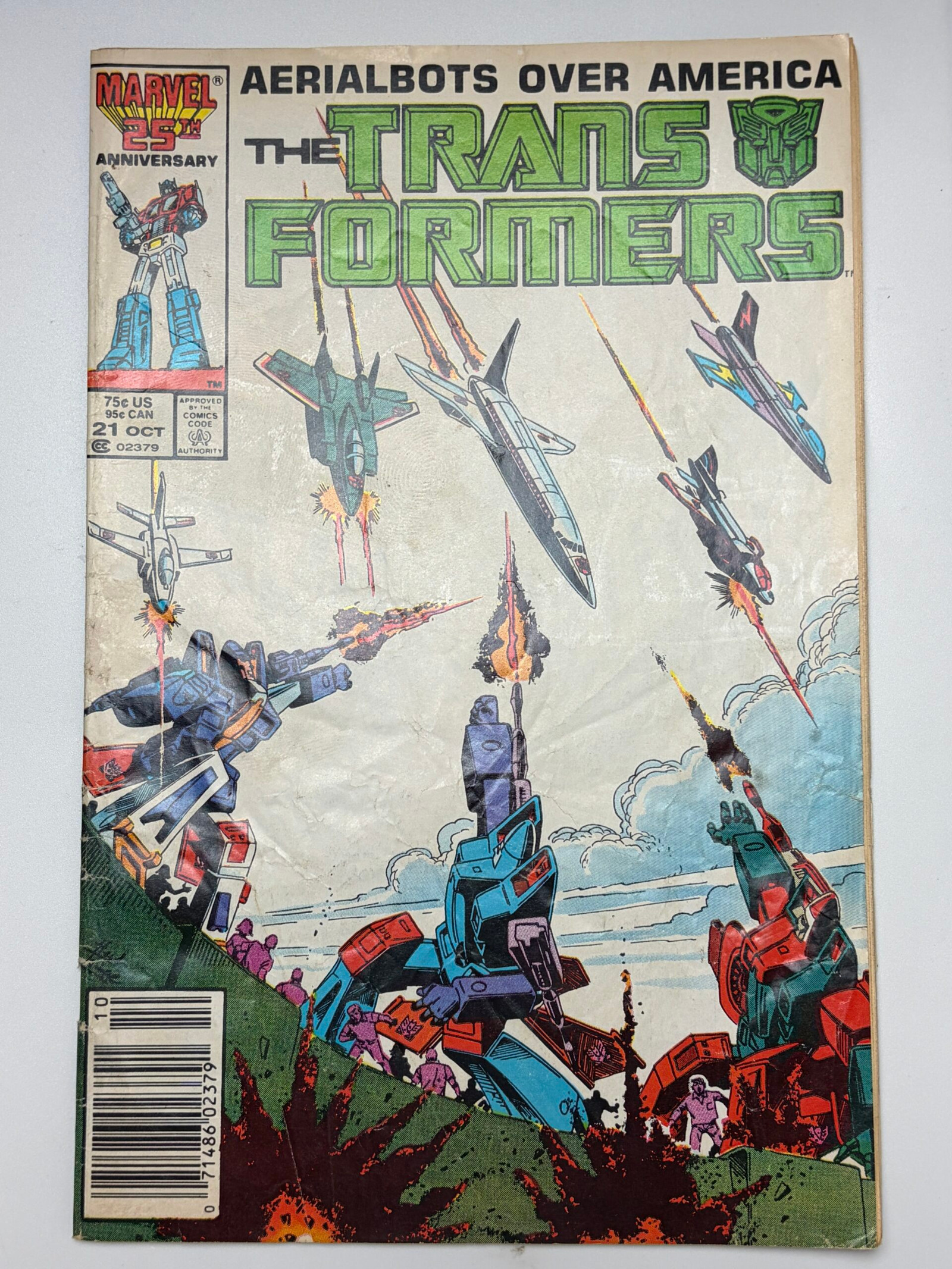 Transformers #21 (1986) 1st team app. Aerialbots, 1st app. Slingshot, 1st app. Fireflight, 1st app. Air Raid, 1st app. Skydive in US Comics - Cover