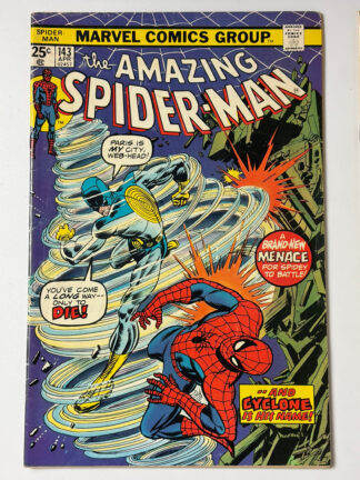 Amazing Spider-Man #143 (1975) 1st app. Cyclone (André Gerard), 1st kiss between Peter Parker and Mary Jane Watson - Cover