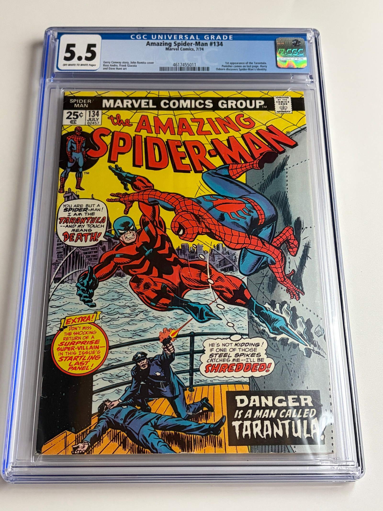 Amazing Spider-Man #134 (1974) 1st app. Tarantula (Jonathan Law), 2nd app. Punisher (Frank Castle) - Cover