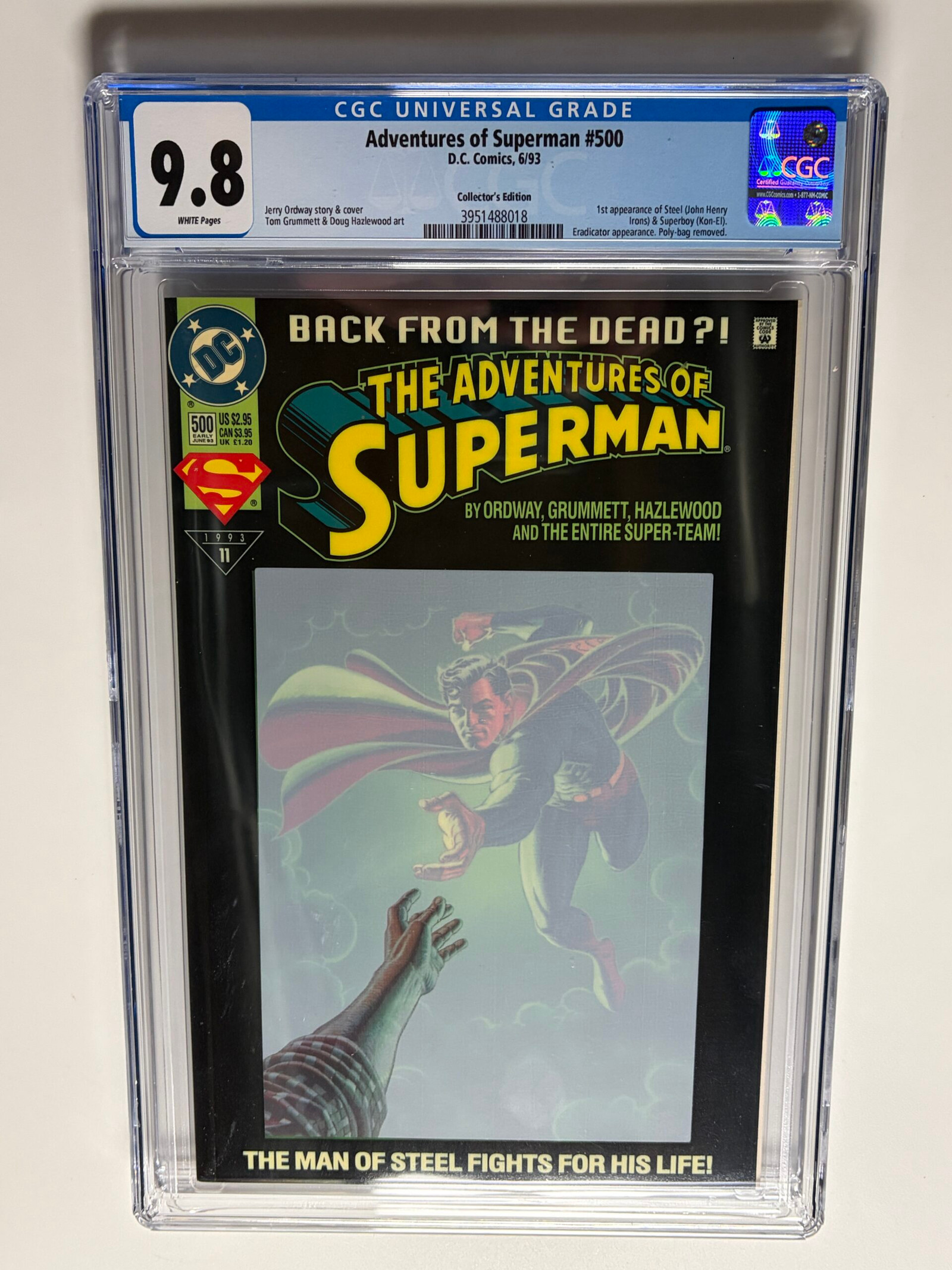 Adventures of Superman #500 (1993) 1st app. John Henry, 1st app. Superboy (Conner Kent), 1st app. Cyborg Superman (Hank Henshaw), 1st app. The Eradicator, 1st app. Angora Lapin