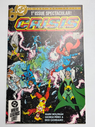 Crisis On Infinite Earths #1 (1985) Premiere Issue, 1st app. Blue Beetle (Ted Kord) in DCU, 1st app. Harbinger (Lyla Michaels)