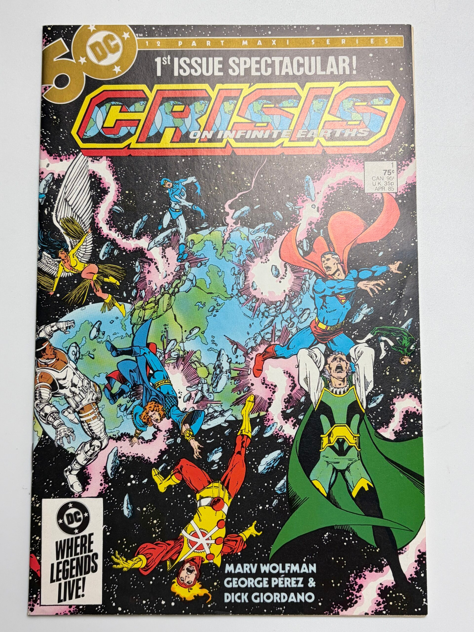 Crisis On Infinite Earths #1 (1985) Premiere Issue, 1st app. Blue Beetle (Ted Kord) in DCU, 1st app. Harbinger (Lyla Michaels)