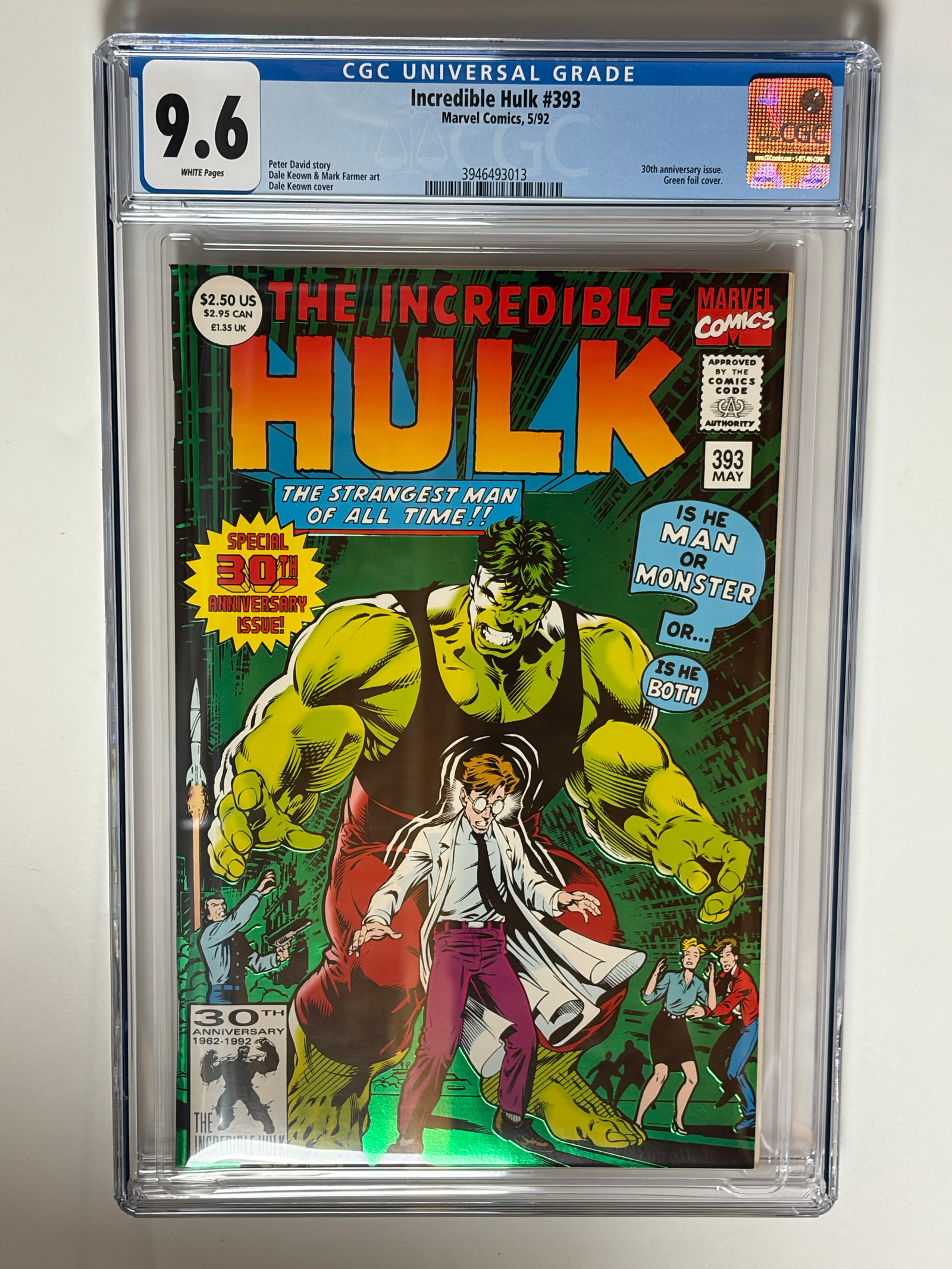 Incredible Hulk #393 (1992) 30th Anniversary Issue in CGC 9.6 Near Mint+