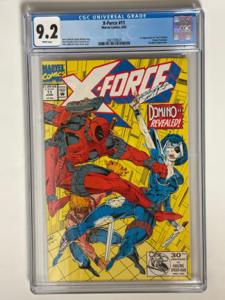X-Force #11 (1992) Battle of Deadpool vs. Domino (Copycat), Domino (Copycat) first name revealed to be Vanessa in CGC 9.2 Near Mint-